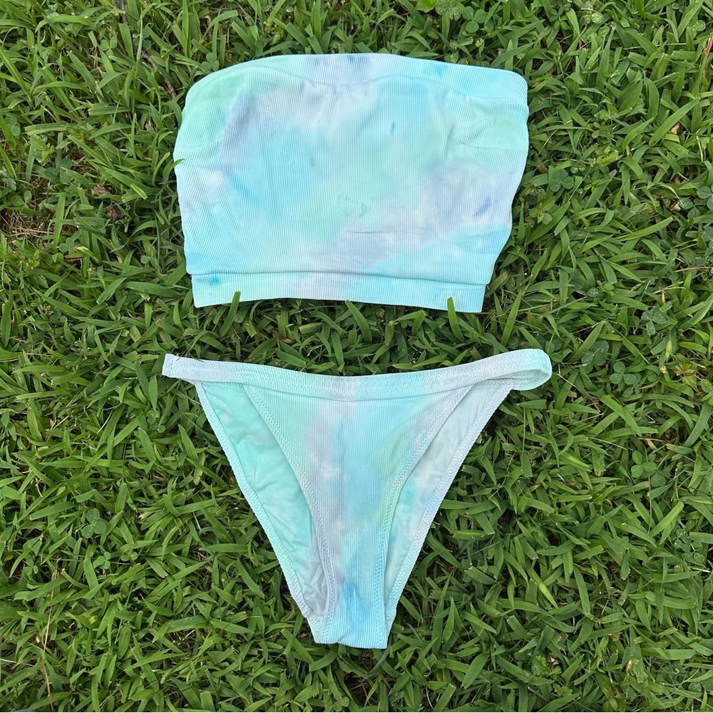 Re/done x solid and striped • tie-dye ribbed tankini set - size S
